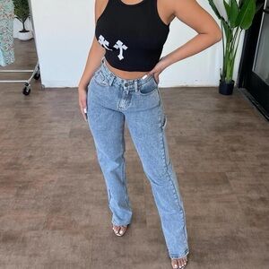 High Waisted Medium Wash Cargo Jeans | NWT | OOTDFASH Size 3 // 25